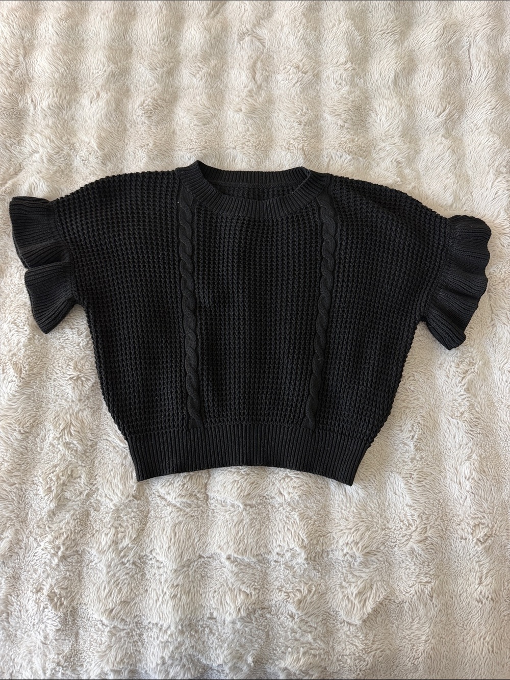 Classic Black Short-Sleeve Cable Knit Sweater. Like new.